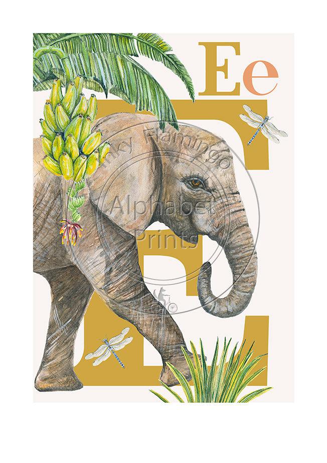 Animal Alphabet limited edition signed print - E is for Elephant, original design beautifully hand painted with watercolors by artist Lisa Read - Original Music and Movie Posters for sale from Bamalama - Online Poster Store UK London