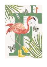 Load image into Gallery viewer, Animal Alphabet limited edition signed print - F is for Flamingo, original design beautifully hand painted with watercolors by artist Lisa Read - Original Music and Movie Posters for sale from Bamalama - Online Poster Store UK London
