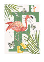 Load image into Gallery viewer, Animal Alphabet limited edition signed print - F is for Flamingo, original design beautifully hand painted with watercolors by artist Lisa Read - Original Music and Movie Posters for sale from Bamalama - Online Poster Store UK London