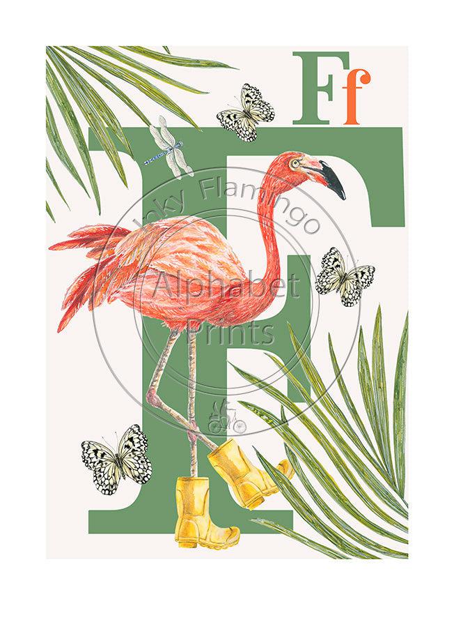 Animal Alphabet limited edition signed print - F is for Flamingo, original design beautifully hand painted with watercolors by artist Lisa Read - Original Music and Movie Posters for sale from Bamalama - Online Poster Store UK London