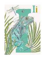 Load image into Gallery viewer, Animal Alphabet limited edition signed print - I is for Iguana, original design beautifully hand painted with watercolors by artist Lisa Read - Original Music and Movie Posters for sale from Bamalama - Online Poster Store UK London
