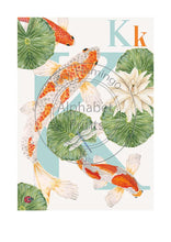 Load image into Gallery viewer, Animal Alphabet limited edition signed print - K is Koi Carp, original design beautifully hand painted with watercolors by artist Lisa Read - Original Music and Movie Posters for sale from Bamalama - Online Poster Store UK London
