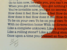 Load image into Gallery viewer, Bob Dylan original poster print - Like a Rolling Stone Signed and numbered - Original Music and Movie Posters for sale from Bamalama - Online Poster Store UK London