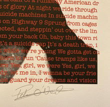 Load image into Gallery viewer, Bruce Springsteen original poster print - Born to Run limited edition signed by Pete O`Neil - Original Music and Movie Posters for sale from Bamalama - Online Poster Store UK London