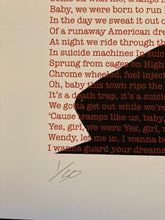 Load image into Gallery viewer, Bruce Springsteen original poster print - Born to Run limited edition signed by Pete O`Neil - Original Music and Movie Posters for sale from Bamalama - Online Poster Store UK London