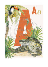 Load image into Gallery viewer, Childrens bedroom & nursery animal poster print - A is for Alligator, Original Design Beautifully Hand Painted With Watercolors By Artist Lisa Read - Original Music and Movie Posters for sale from Bamalama - Online Poster Store UK London