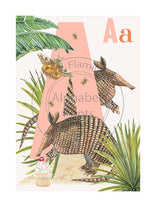 Load image into Gallery viewer, Childrens bedroom & nursery animal poster print - A is for Armadillo, original design beautifully hand painted with watercolors and signed by Lisa Read - Original Music and Movie Posters for sale from Bamalama - Online Poster Store UK London
