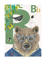 Load image into Gallery viewer, Childrens bedroom & nursery animal poster print - B is for Bear, Original Design Beautifully Hand Painted With Watercolors By Artist Lisa Read - Original Music and Movie Posters for sale from Bamalama - Online Poster Store UK London