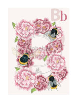 Load image into Gallery viewer, Childrens bedroom &amp; nursery animal poster print - B is for Bee, original design beautifully hand painted with watercolors and signed by artist Lisa Read - Original Music and Movie Posters for sale from Bamalama - Online Poster Store UK London

