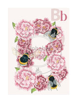 Load image into Gallery viewer, Childrens bedroom & nursery animal poster print - B is for Bee, original design beautifully hand painted with watercolors and signed by artist Lisa Read - Original Music and Movie Posters for sale from Bamalama - Online Poster Store UK London