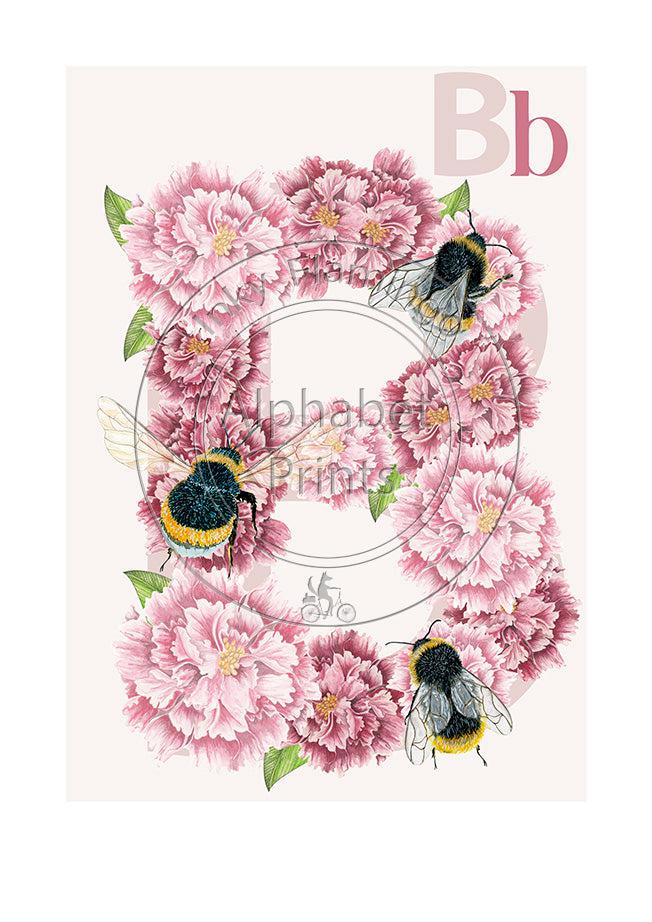 Childrens bedroom & nursery animal poster print - B is for Bee, original design beautifully hand painted with watercolors and signed by artist Lisa Read - Original Music and Movie Posters for sale from Bamalama - Online Poster Store UK London
