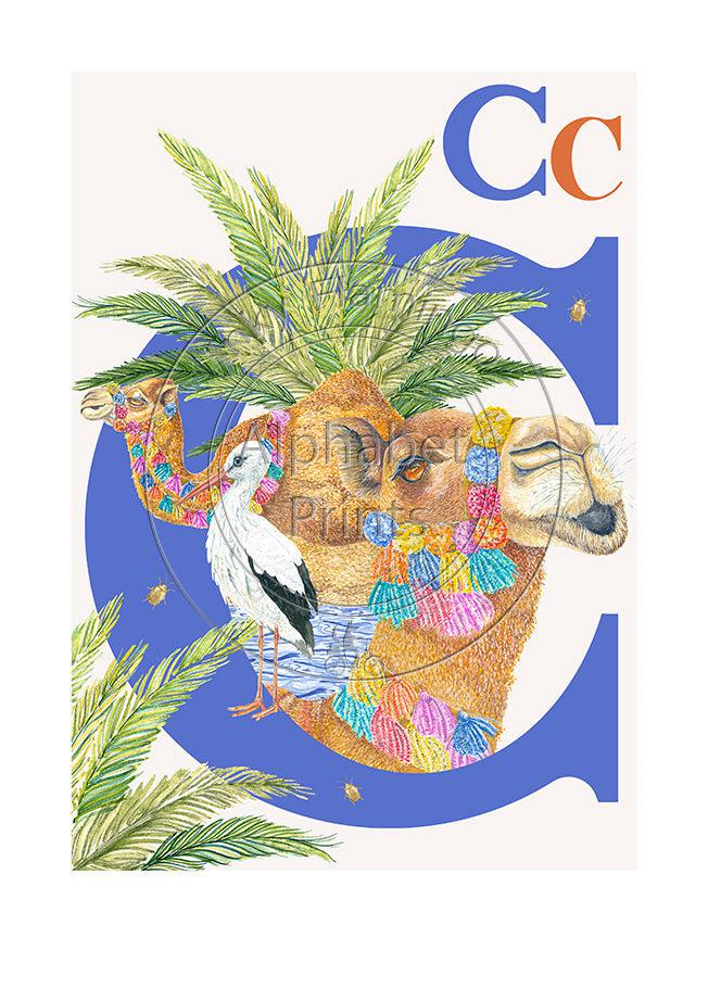 Childrens bedroom & nursery animal poster print - C is for Camel, Original Design Beautifully Hand Painted With Watercolors By Artist Lisa Read - Original Music and Movie Posters for sale from Bamalama - Online Poster Store UK London
