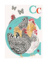 Load image into Gallery viewer, Childrens bedroom &amp; nursery animal poster print - C is for Chickens, original design beautifully hand painted with watercolors by artist Lisa Read - Original Music and Movie Posters for sale from Bamalama - Online Poster Store UK London
