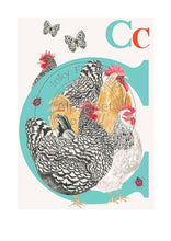 Load image into Gallery viewer, Childrens bedroom & nursery animal poster print - C is for Chickens, original design beautifully hand painted with watercolors by artist Lisa Read - Original Music and Movie Posters for sale from Bamalama - Online Poster Store UK London