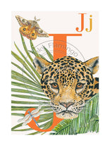 Load image into Gallery viewer, Childrens bedroom &amp; nursery animal poster print- J is for Jaguar, Original Design Beautifully Hand Painted With Watercolors And Signed By Artist Lisa Read - Original Music and Movie Posters for sale from Bamalama - Online Poster Store UK London
