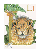 Load image into Gallery viewer, Childrens bedroom &amp; nursery animal poster print - L is for Lion, original design beautifully hand painted with watercolors and signed by artist Lisa Read - Original Music and Movie Posters for sale from Bamalama - Online Poster Store UK London

