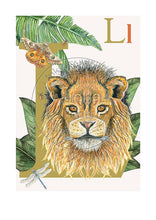Load image into Gallery viewer, Childrens bedroom & nursery animal poster print - L is for Lion, original design beautifully hand painted with watercolors and signed by artist Lisa Read - Original Music and Movie Posters for sale from Bamalama - Online Poster Store UK London