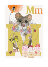 Load image into Gallery viewer, Childrens bedroom &amp; nursery animal poster print - M is for Mouse, original design beautifully hand painted with watercolors and signed by artist Lisa Read - Original Music and Movie Posters for sale from Bamalama - Online Poster Store UK London
