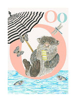 Load image into Gallery viewer, Childrens bedroom & nursery animal poster print - O is for Otter, Original Design Beautifully Hand Painted With Watercolors By Artist Lisa Read - Original Music and Movie Posters for sale from Bamalama - Online Poster Store UK London