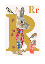 Load image into Gallery viewer, Childrens bedroom &amp; nursery animal poster print - R is for Rabbit, original design beautifully hand painted with watercolors and signed by artist Lisa Read - Original Music and Movie Posters for sale from Bamalama - Online Poster Store UK London
