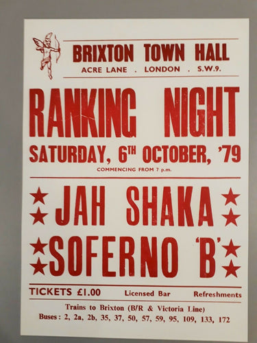 Jah Shaka poster - Soferno B. 1979 Reggae & Ska Brixton A3 reprint - Original Music and Movie Posters for sale from Bamalama - Online Poster Store UK London