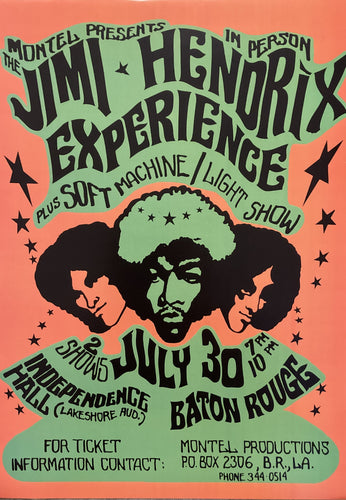 Jimi Hendrix concert poster - Live at Baton Rouge USA 1968 new reprinted edition - Original Music and Movie Posters for sale from Bamalama - Online Poster Store UK London