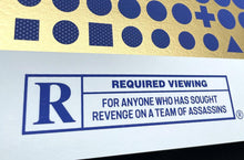 Load image into Gallery viewer, Kill Bill silk screen print poster - 3 Color Gold & Royal Blue Varnish signed and numbered by designer Ink Candy Limited Edition of only 50 - Original Music and Movie Posters for sale from Bamalama - Online Poster Store UK London