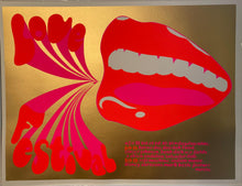 Load image into Gallery viewer, Michael English of Hapshash screen print poster Love Festival UFO club 1967 with Gold background - Original Music and Movie Posters for sale from Bamalama - Online Poster Store UK London
