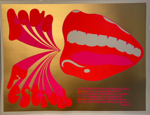 Michael English of Hapshash screen print poster Love Festival UFO club 1967 with Gold background - Original Music and Movie Posters for sale from Bamalama - Online Poster Store UK London