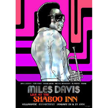 Load image into Gallery viewer, Miles Davis original poster print - Shaboo Inn 1974 chrome design by Dan Reaney - Original Music and Movie Posters for sale from Bamalama - Online Poster Store UK London