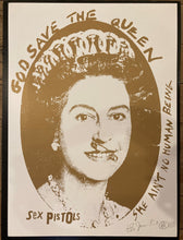Load image into Gallery viewer, Sex Pistols & Jamie Reid original screen print poster - God Save the Queen Gold limited edition signed & numbered 97 - Original Music and Movie Posters for sale from Bamalama - Online Poster Store UK London