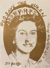 Load image into Gallery viewer, Sex Pistols & Jamie Reid original screen print poster - God Save the Queen Gold limited edition signed & numbered 97 - Original Music and Movie Posters for sale from Bamalama - Online Poster Store UK London