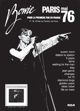 Load image into Gallery viewer, David Bowie poster - Fantastic concert promo live Paris Pavillion 1976 new print - Original Music and Movie Posters for sale from Bamalama - Online Poster Store UK London
