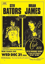 Load image into Gallery viewer, Stiv Bators & Brian James poster - Concert promo live at Bookies Club Detroit 1980 new reprinted edition - Original Music and Movie Posters for sale from Bamalama - Online Poster Store UK London