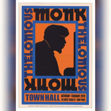 Load image into Gallery viewer, Thelonious Monk poster - Live at the town hall, New York City 1959 - Original Music and Movie Posters for sale from Bamalama - Online Poster Store UK London