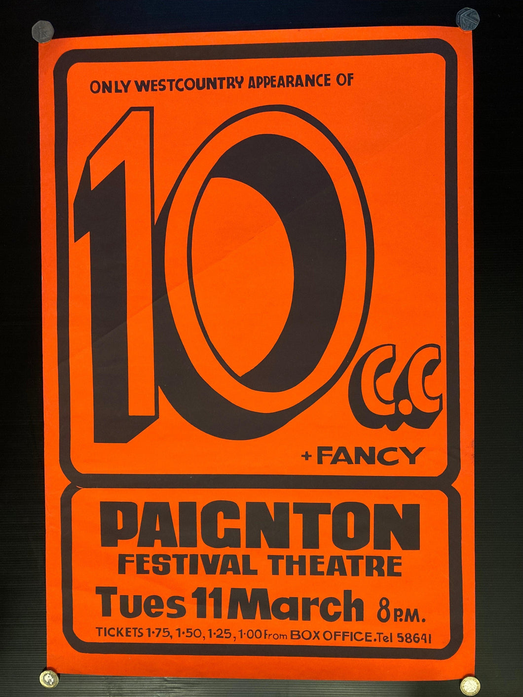 10cc vintage original concert promotional poster - Live at Paignton Festival Theatre 1975 - Original Music and Movie Posters for sale from Bamalama - Online Poster Store UK London