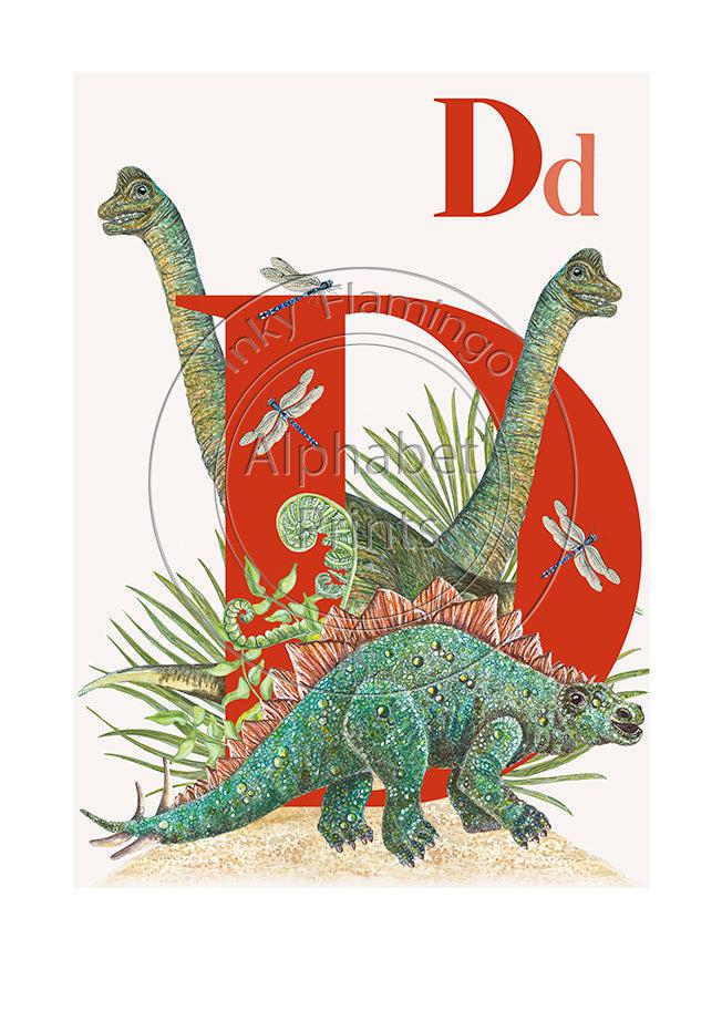 Animal Alphabet limited edition signed print - D is for Dinosaur, original design beautifully hand painted with watercolors by artist Lisa Read - Original Music and Movie Posters for sale from Bamalama - Online Poster Store UK London