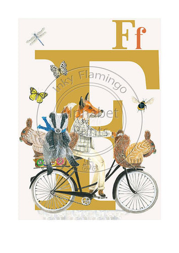 Animal Alphabet limited edition signed print - F is for Fox, original design beautifully hand painted with watercolors by artist Lisa Read - Original Music and Movie Posters for sale from Bamalama - Online Poster Store UK London