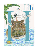 Load image into Gallery viewer, Animal Alphabet limited edition signed print - H is for Hippo, original design beautifully hand painted with watercolors by artist Lisa Read - Original Music and Movie Posters for sale from Bamalama - Online Poster Store UK London
