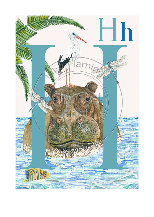 Animal Alphabet limited edition signed print - H is for Hippo, original design beautifully hand painted with watercolors by artist Lisa Read - Original Music and Movie Posters for sale from Bamalama - Online Poster Store UK London