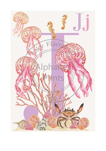 Animal Alphabet limited edition signed print - J is for Jelly Fish, original design beautifully hand painted with watercolors by artist Lisa Read - Original Music and Movie Posters for sale from Bamalama - Online Poster Store UK London