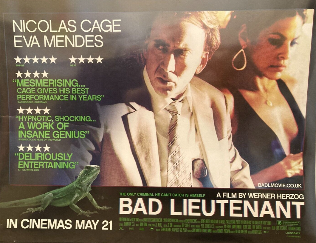 Bad Lieutenant original movie film poster - Werner Herzog & Nicolas Cage UK Quad 2009 - Original Music and Movie Posters for sale from Bamalama - Online Poster Store UK London