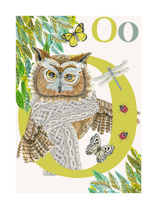 Childrens bedroom and nursery poster print - O is for Owl Original Design Beautifully Hand Painted With Watercolors And Signed By Lisa Read - Original Music and Movie Posters for sale from Bamalama - Online Poster Store UK London