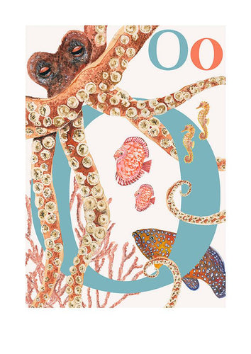 Childrens bedroom & nursery animal poster print - O is for Octopus, Original Design Beautifully Hand Painted With Watercolors By Artist Lisa Read - Original Music and Movie Posters for sale from Bamalama - Online Poster Store UK London