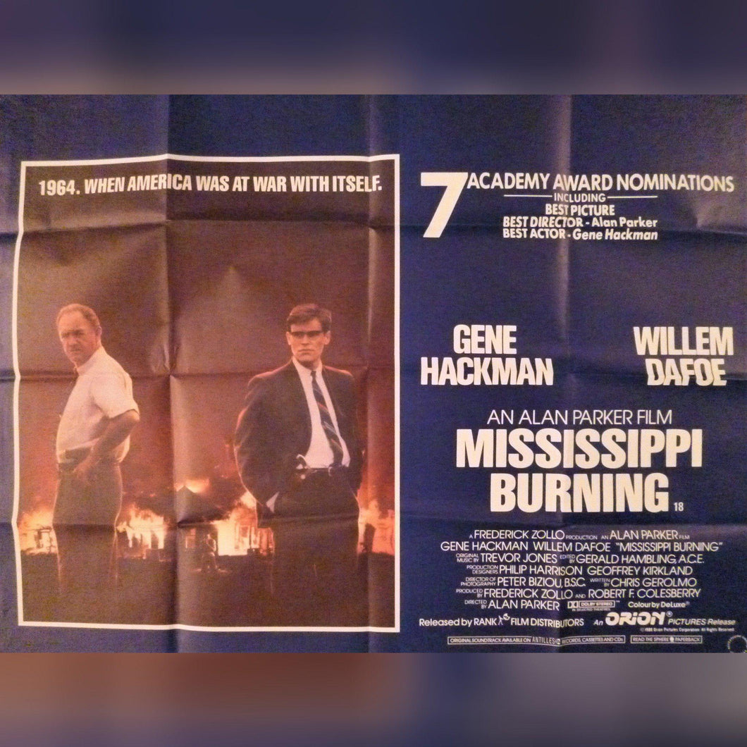 Gene Hackman original movie film poster - Mississippi Burning 1988 British Quad - Original Music and Movie Posters for sale from Bamalama - Online Poster Store UK London