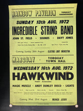 Load image into Gallery viewer, Hawkwind original concert poster - Live with Incredible String Band Torquay 1972 - Original Music and Movie Posters for sale from Bamalama - Online Poster Store UK London
