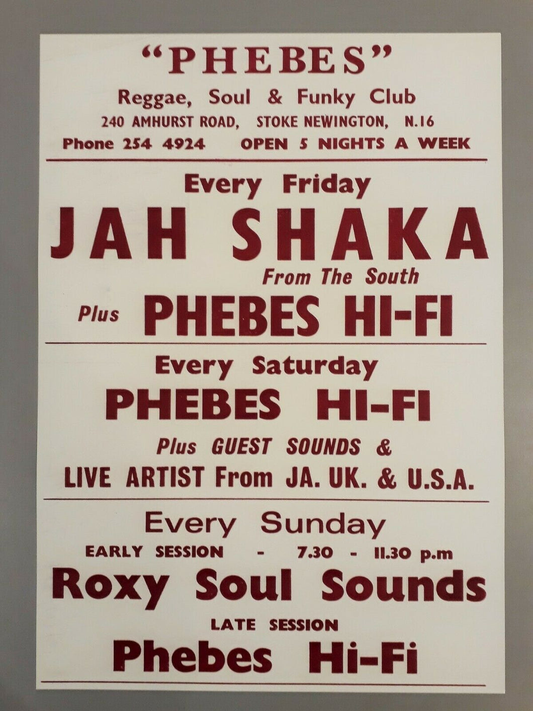 Jah Shaka poster - Reggae and Ska Phebes club 1970`s A3 reprint - Original Music and Movie Posters for sale from Bamalama - Online Poster Store UK London