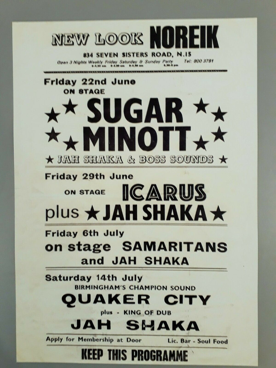Jah Shaka poster - Reggae concert Sugar Minott 1979 club Noreik A3 reprint - Original Music and Movie Posters for sale from Bamalama - Online Poster Store UK London