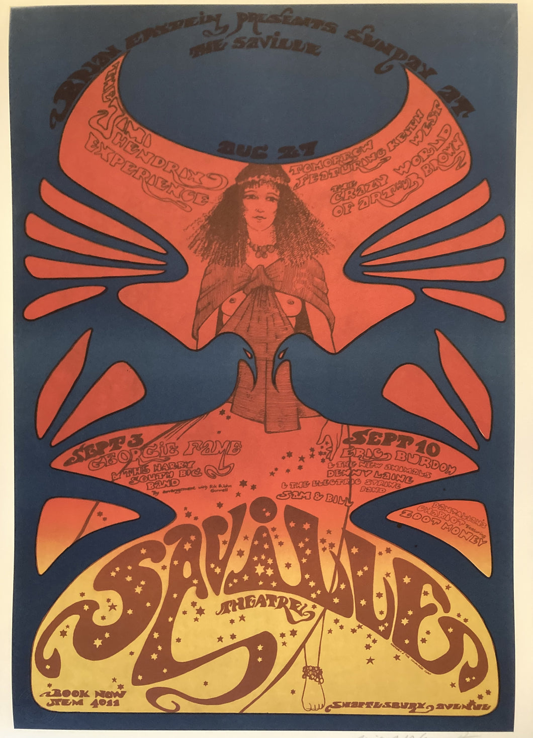 Jimi Hendrix poster print - Saville Theatre 1967 Signed and stamped by Nigel Waymouth - Original Music and Movie Posters for sale from Bamalama - Online Poster Store UK London