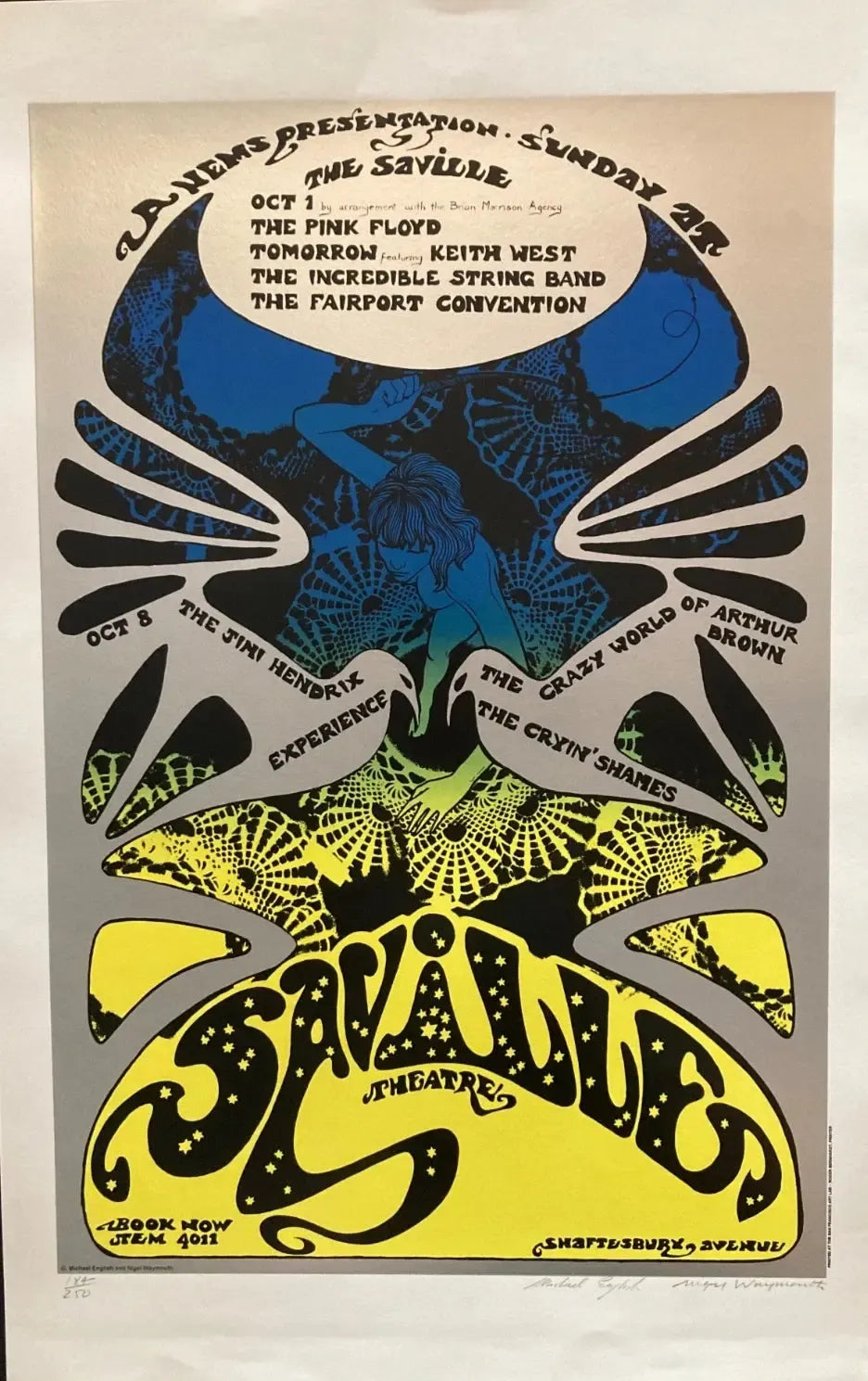 Jimi Hendrix poster screen print by Hapshash- Saville Theatre 1967 signed/numbered by Nigel Waymouth & Michael English - Original Music and Movie Posters for sale from Bamalama - Online Poster Store UK London